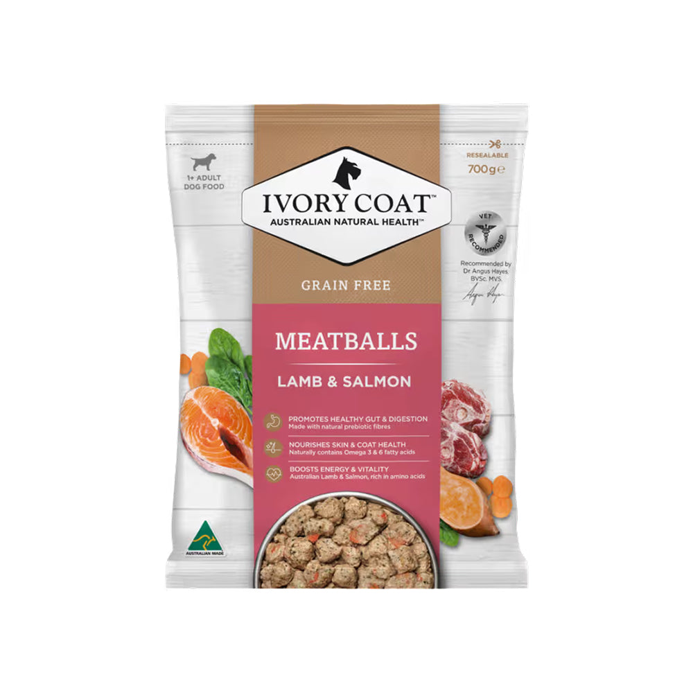 Curated visual reference: Fresh Look at Frozen Grain Free Lamb Salmon Meatballs For Adult Dog