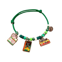 Green Necklace with Three Charms