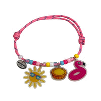 Pink with Blue dot Necklace with Three Charms