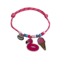 Pink with Blue dot Necklace with Two Charms
