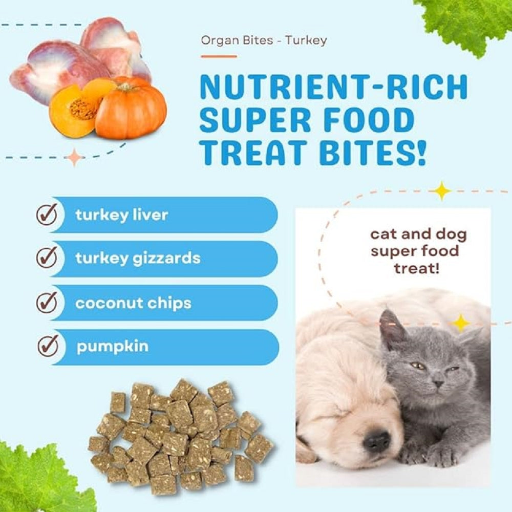Organ Bites! Raw Organ Meat Treat for Dogs & Cats - Turkey Organs and Pumpkin and Coconut