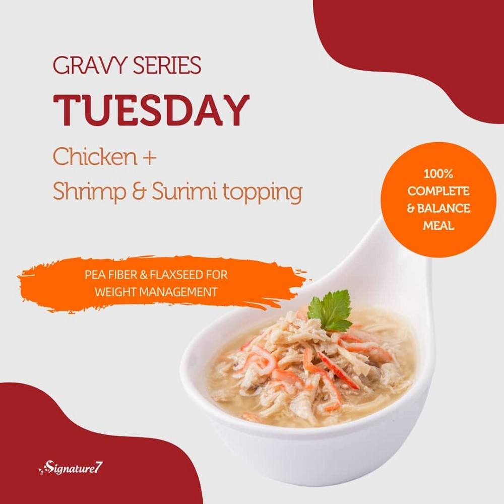 Real Meat Gravy - Tue - Chicken w/ Shrimp and Surimi Topping Cat Can