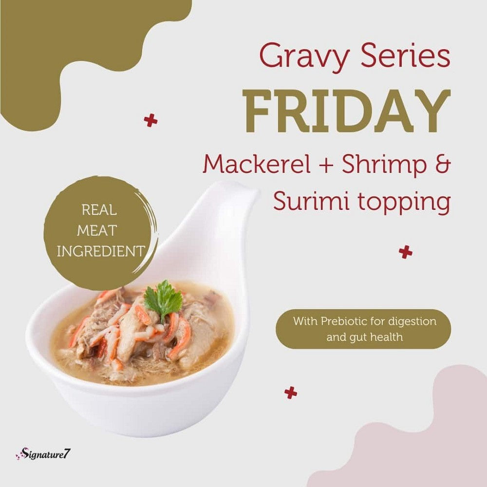 Real Meat Gravy - Fri - Mackerel w/ Shrimp and Surimi Topping Cat Can