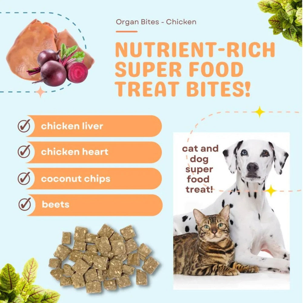 Organ Bites! Raw Organ Meat Treat for Dogs & Cats - Chicken Organs and Beets and Coconut