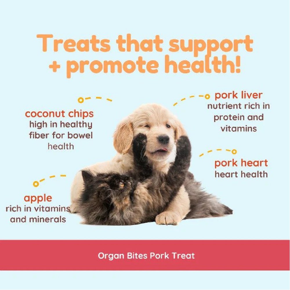 Organ Bites! Raw Organ Meat Treat for Dogs & Cats - Pork Organs and Apples and Coconut