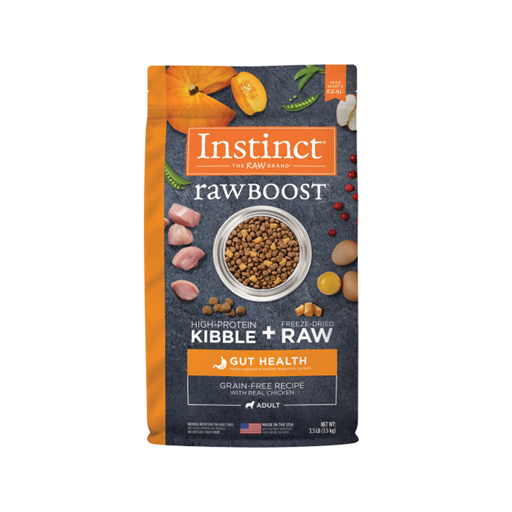 Raw Boost Gut Health Grain Free Kibble + Raw Adult Dog Dry Food - Chicken