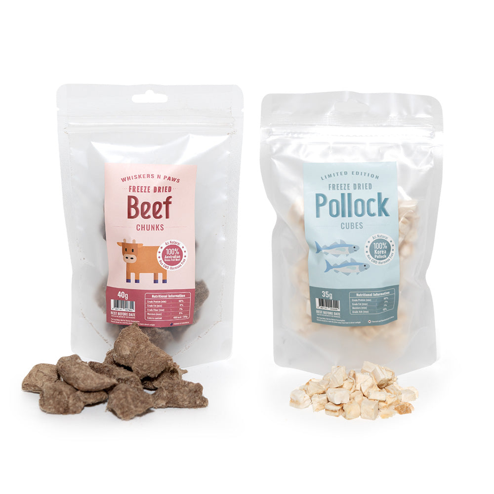 Limited Edition Freeze Dried Beef Diced & Pollock Treats Bundle Set for Dogs & Cats