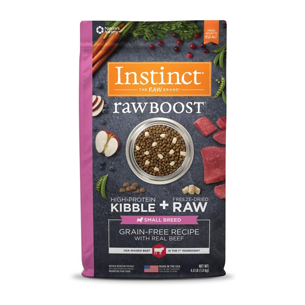 Raw Boost Grain Free Kibble + Raw for Small Breed Dog Dry Food - Real Beef