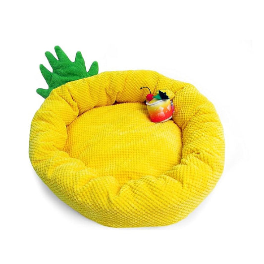 Pineapple Dog Bed With Cocktail Dog Plush Toy