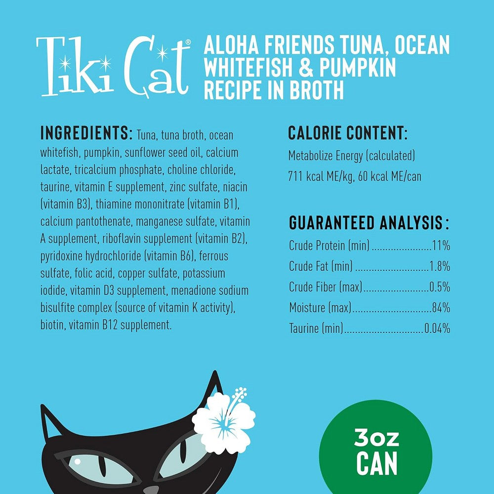 Aloha Friends Tuna, Ocean Whitefish & Pumpkin Recipe In Broth Cat Can