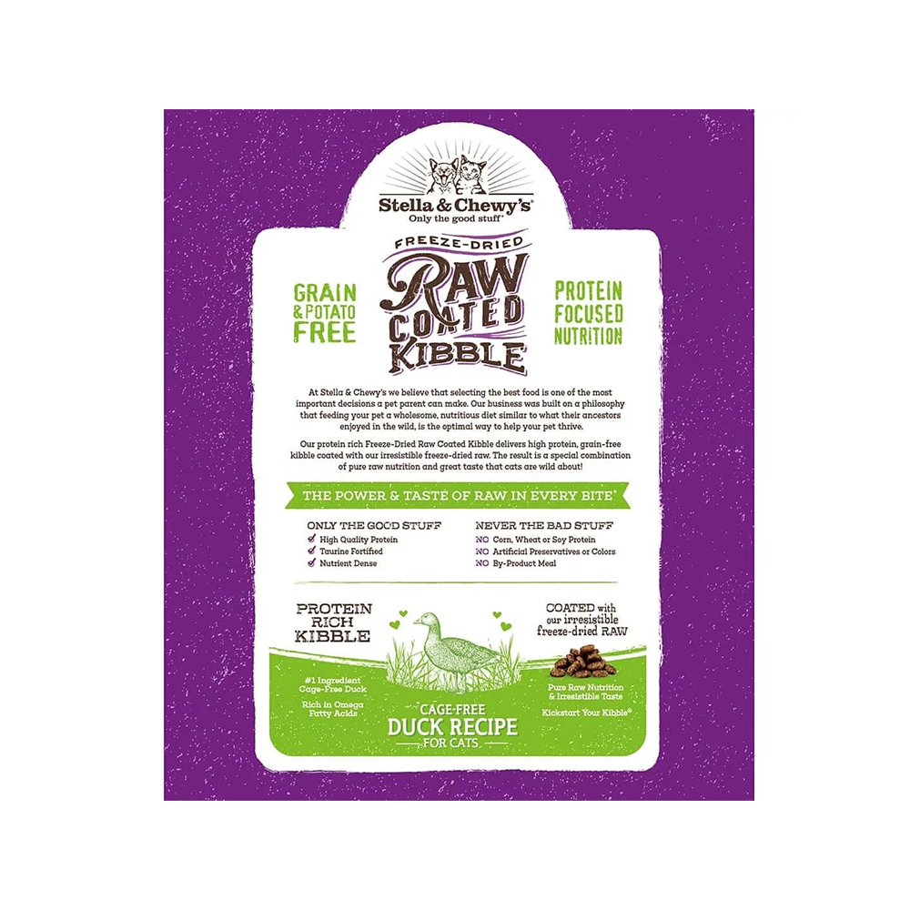 Stella & Chewy's Kibble - Freeze Dried Cage Free Duck Raw Coated Cat Dry Food 
