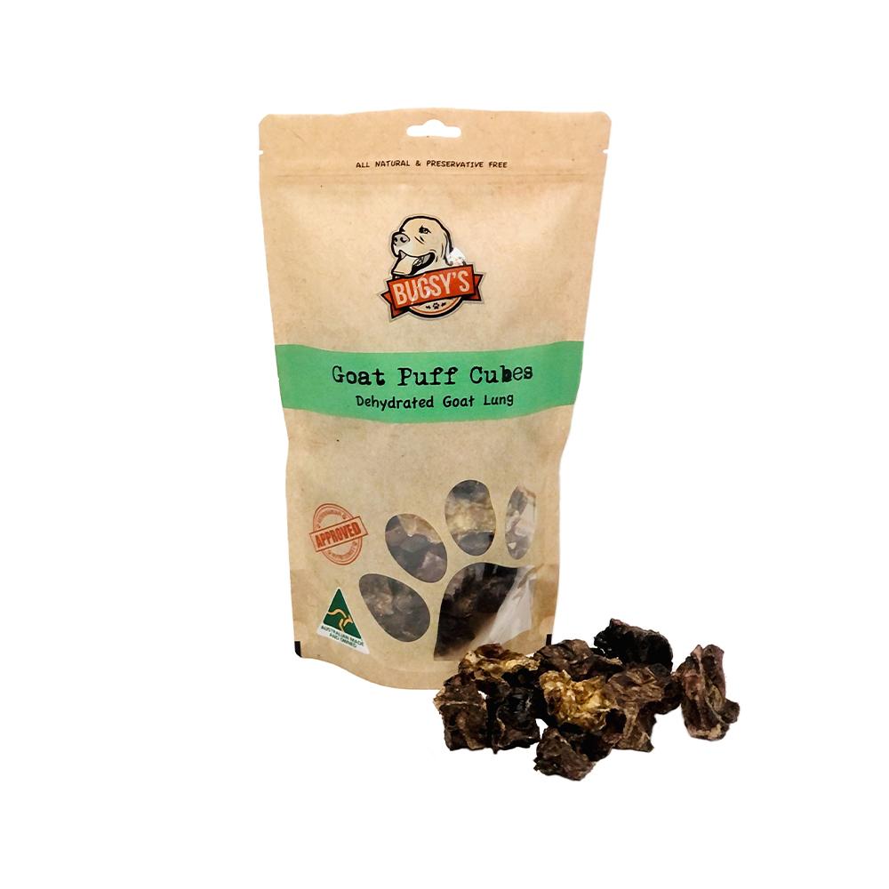 Bugsy's Treats - Goat Puff Cubes Dehydrated Goat Lung Dog Treats 100 g
