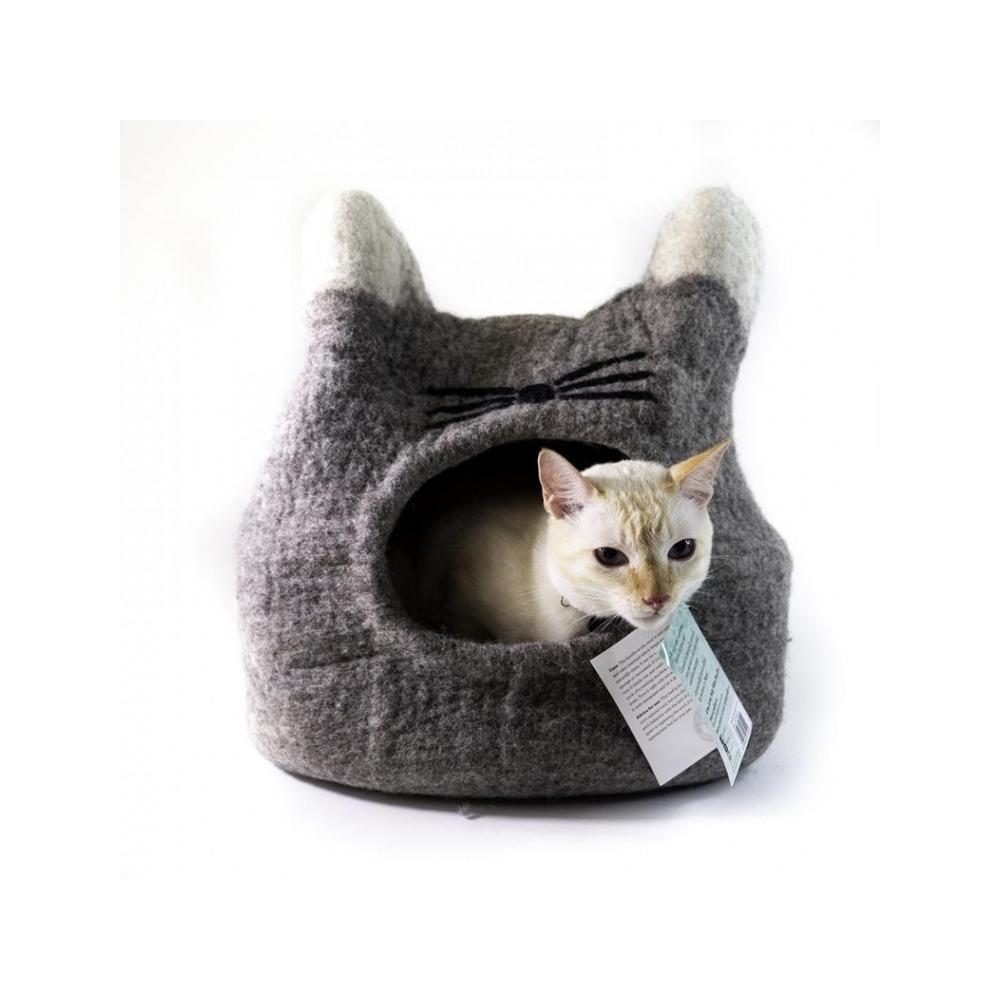 Dharma Dog Karma Cat - Cat Face Cat Cave Grey