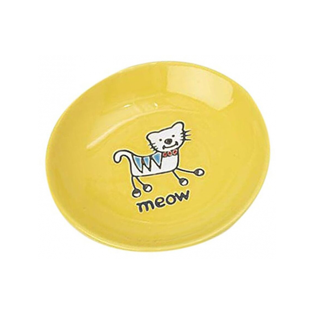 PetRageous Designs - Silly Kitty Cat Saucer Yellow